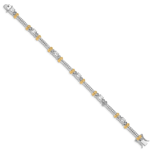 Sterling Silver Rhodium-plated and Vermeil CZ Bracelet QX362CZ