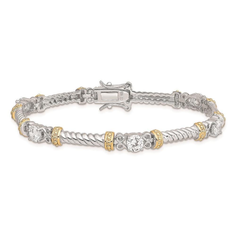 Sterling Silver Rhodium-plated and Vermeil CZ Bracelet QX362CZ