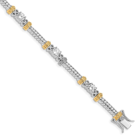 Sterling Silver Rhodium-plated and Vermeil CZ Bracelet QX362CZ