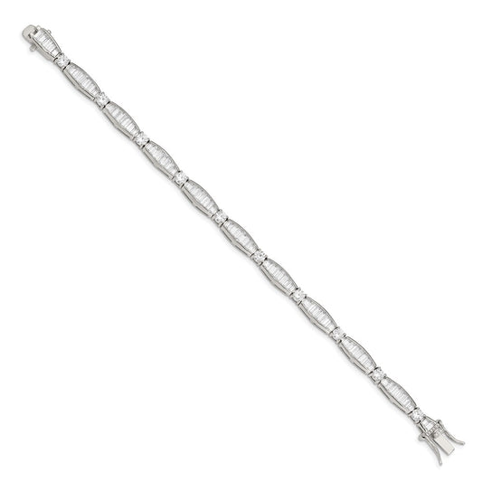 Sterling Silver Rhodium-plated Baguette and Round CZ Bracelet QX400CZ