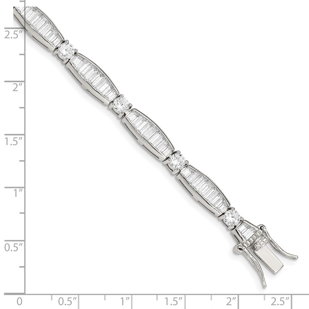 Sterling Silver Rhodium-plated Baguette and Round CZ Bracelet QX400CZ