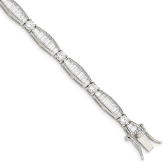 Sterling Silver Rhodium-plated Baguette and Round CZ Bracelet QX400CZ