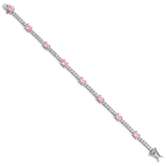 Sterling Silver Rhodium-plated 7inch Pink and Clear CZ Bracelet QX422CZ