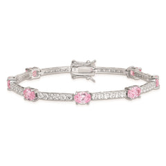 Sterling Silver Rhodium-plated 7inch Pink and Clear CZ Bracelet QX422CZ