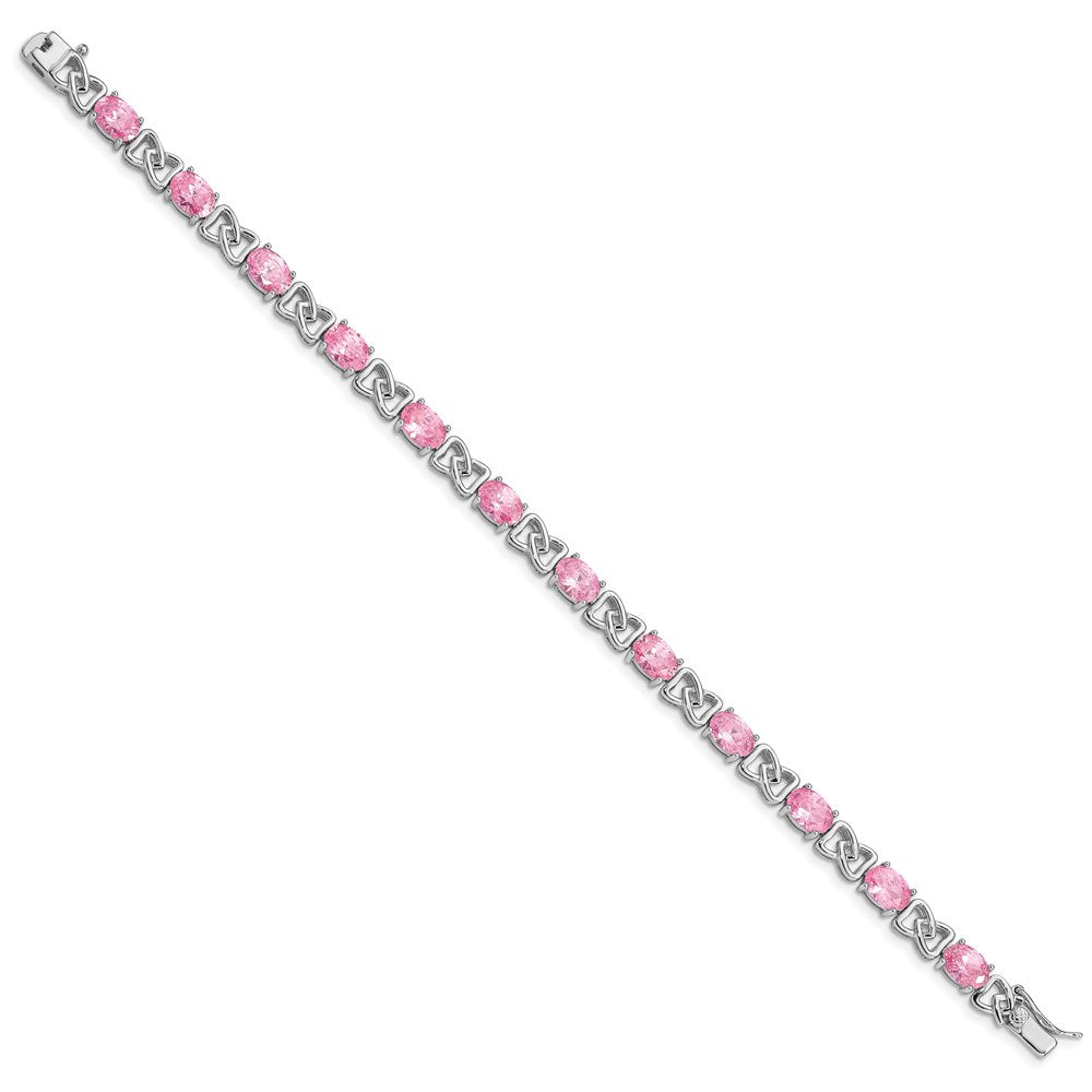 Sterling Silver Rhodium-plated 7inch Pink CZ Bracelet QX423CZ