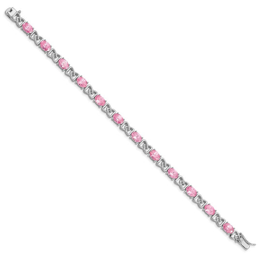 Sterling Silver Rhodium-plated 7inch Pink CZ Bracelet QX423CZ