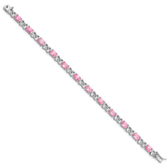 Sterling Silver Rhodium-plated 7inch Pink CZ Bracelet QX423CZ