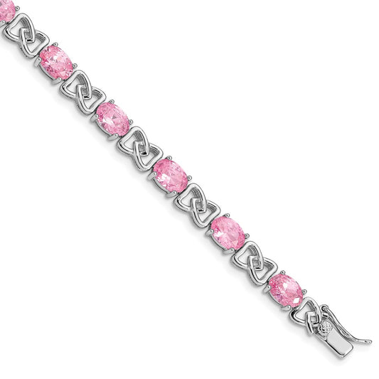 Sterling Silver Rhodium-plated 7inch Pink CZ Bracelet QX423CZ