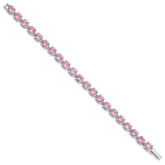 Sterling Silver Rhodium Plated Pink CZ 7 inch Tennis Bracelet QX424CZ
