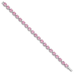 Sterling Silver Rhodium Plated Pink CZ 7 inch Tennis Bracelet QX424CZ