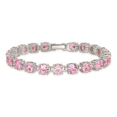 Sterling Silver Rhodium Plated Pink CZ 7 inch Tennis Bracelet QX424CZ