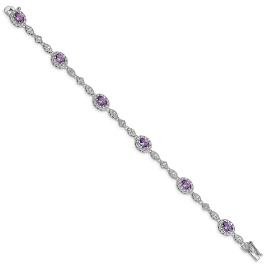 Sterling Silver Rhodium-plated Purple and Clear CZ Bracelet QX433CZ