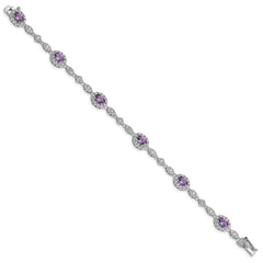 Sterling Silver Rhodium-plated Purple and Clear CZ Bracelet QX433CZ