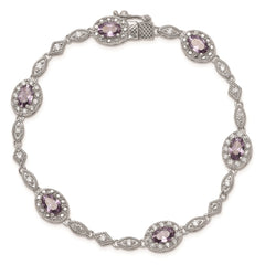 Sterling Silver Rhodium-plated Purple and Clear CZ Bracelet QX433CZ