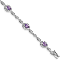 Sterling Silver Rhodium-plated Purple and Clear CZ Bracelet QX433CZ