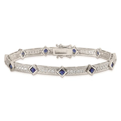 Sterling Silver Rhodium-plated Blue Glass and CZ 7.25 inch Bracelet QX436CZ