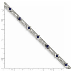 Sterling Silver Rhodium-plated Blue Glass and CZ 7.25 inch Bracelet QX436CZ