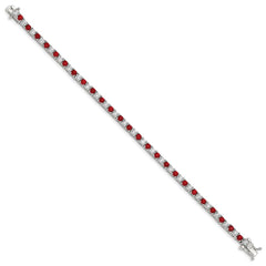 Sterling Silver Rhodium-plated Red Glass and CZ  7 inch Bracelet QX439CZ