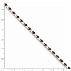 Sterling Silver Rhodium-plated Red Glass and CZ  7 inch Bracelet QX439CZ