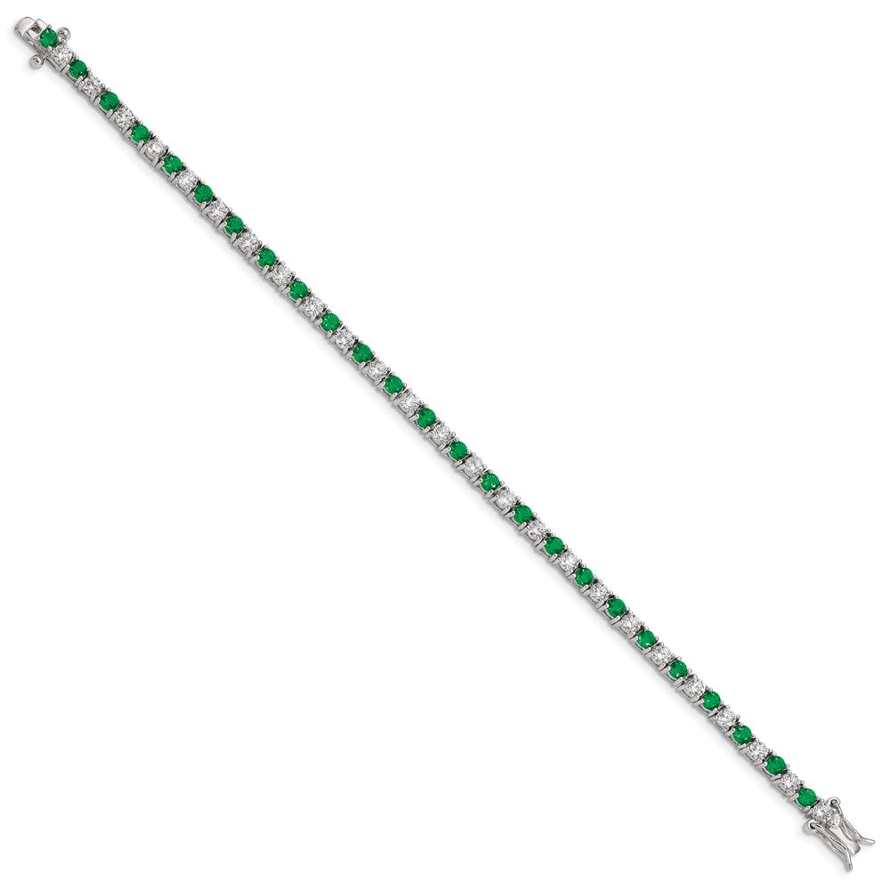 Sterling Silver Rhodium-plated Green Glass and CZ  7 inch Bracelet QX440CZ