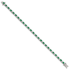 Sterling Silver Rhodium-plated Green Glass and CZ  7 inch Bracelet QX440CZ
