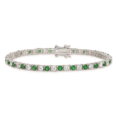 Sterling Silver Rhodium-plated Green Glass and CZ  7 inch Bracelet QX440CZ
