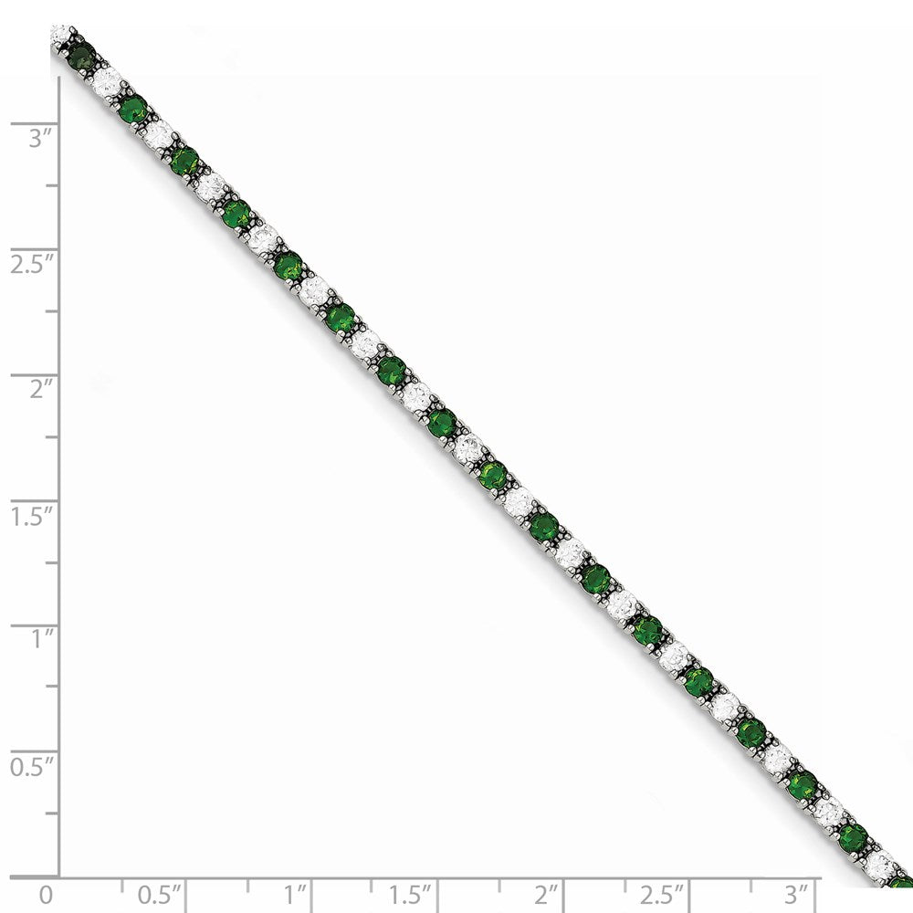Sterling Silver Rhodium-plated Green Glass and CZ  7 inch Bracelet QX440CZ