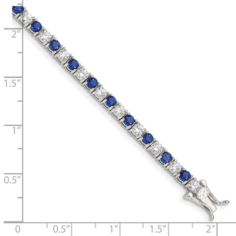 Sterling Silver Rhodium-plated Blue Glass and CZ 7 inch Bracelet QX441CZ