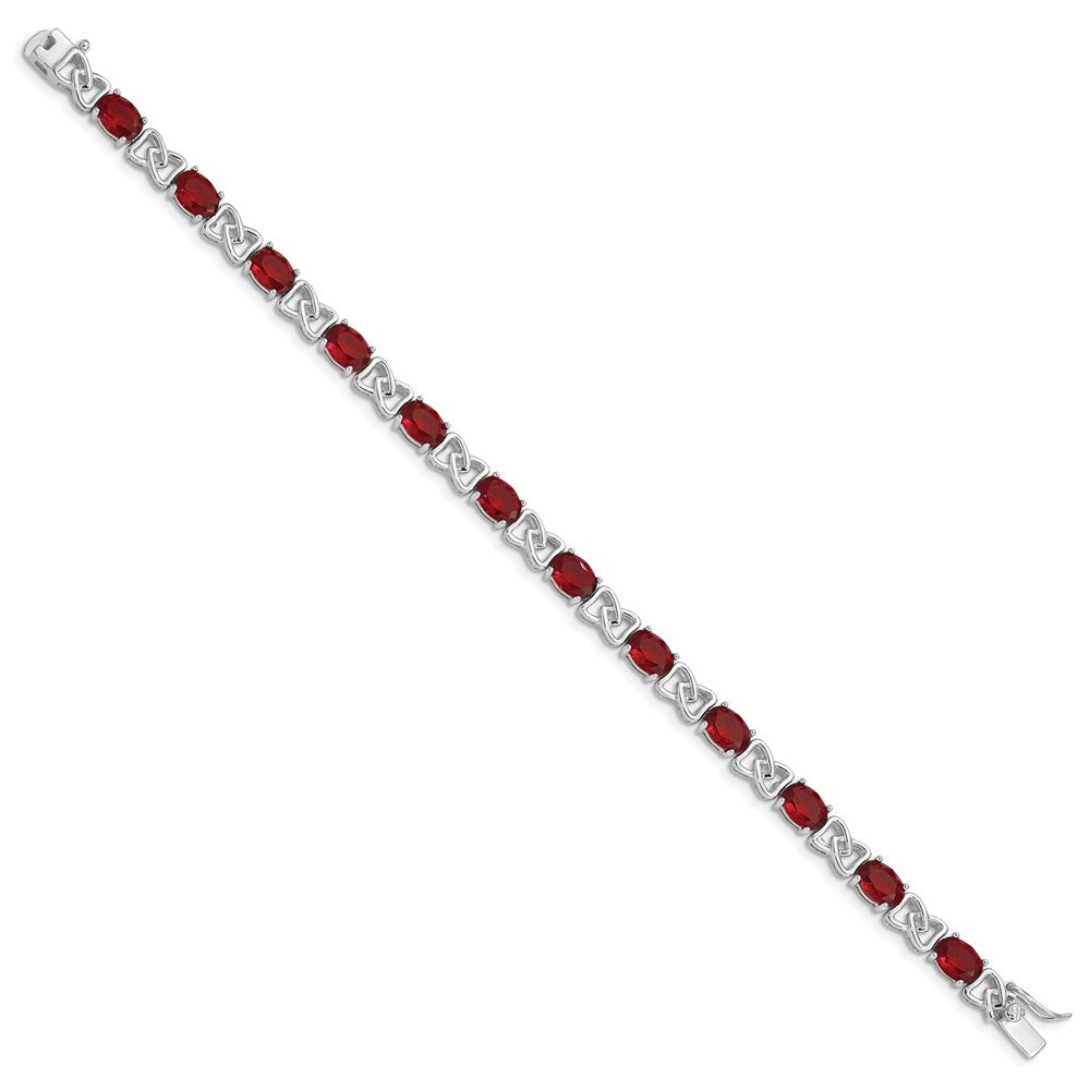 Sterling Silver Rhodium Plated 7inch Red CZ Bracelet QX450CZ
