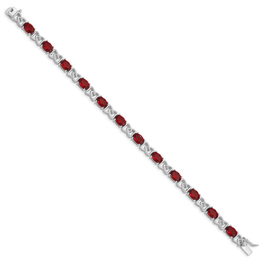 Sterling Silver Rhodium Plated 7inch Red CZ Bracelet QX450CZ