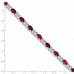 Sterling Silver Rhodium Plated 7inch Red CZ Bracelet QX450CZ