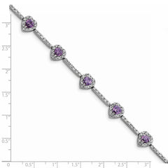 Sterling Silver Rhodium-plated Amethyst and Clear CZ Heart Bracelet QX452AM