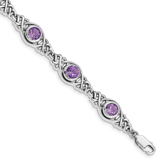 Sterling Silver Rhodium-plated Amethyst Bracelet QX454AM