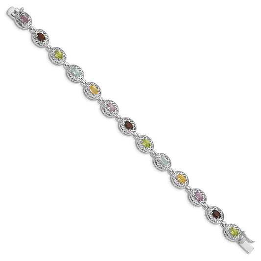 Sterling Silver Rhodium Plated Multi-gemstone 7.5inch Bracelet QX473RB