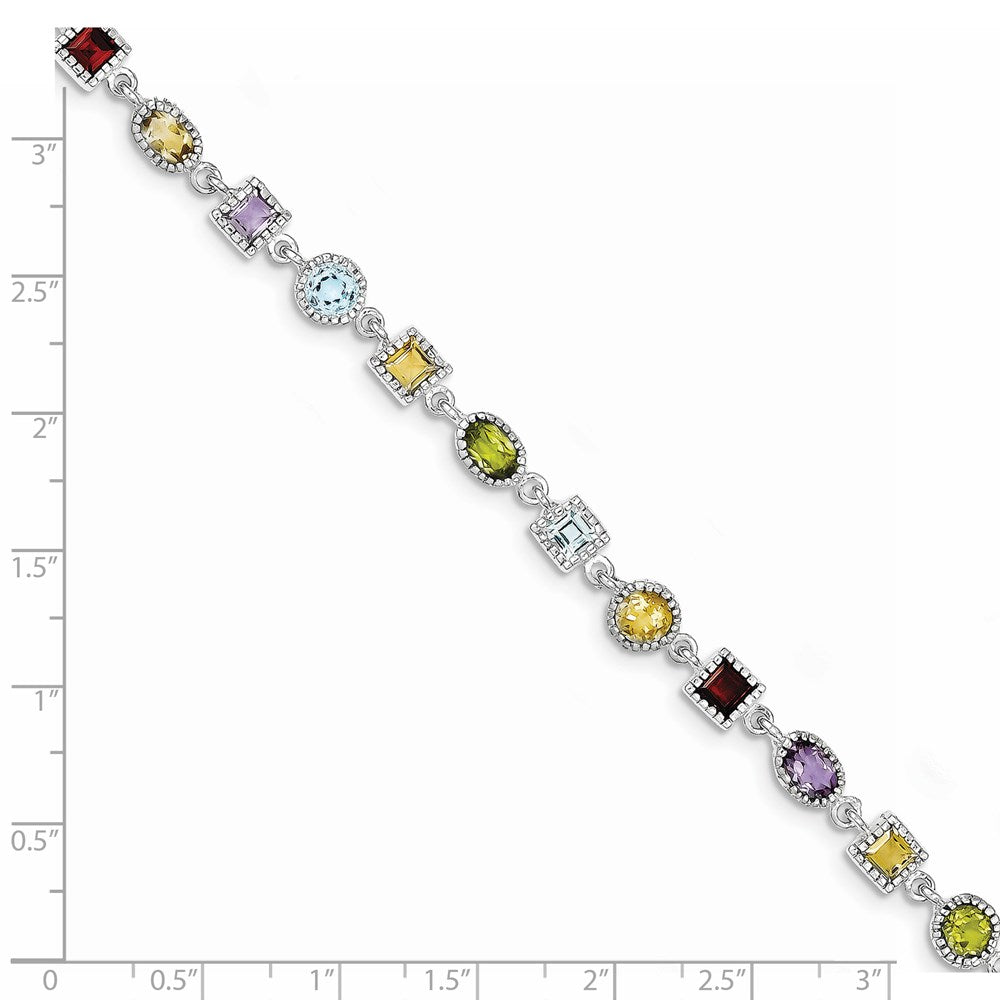 Sterling Silver 7inch Rhod Plated Rainbow Multi-gemstone Bracelet QX476RB