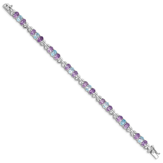 Sterling Silver Rhodium-plated Amethyst and Blue Topaz Bracelet QX478AM