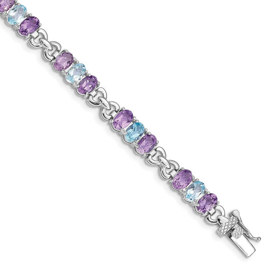 Sterling Silver Rhodium-plated Amethyst and Blue Topaz Bracelet QX478AM