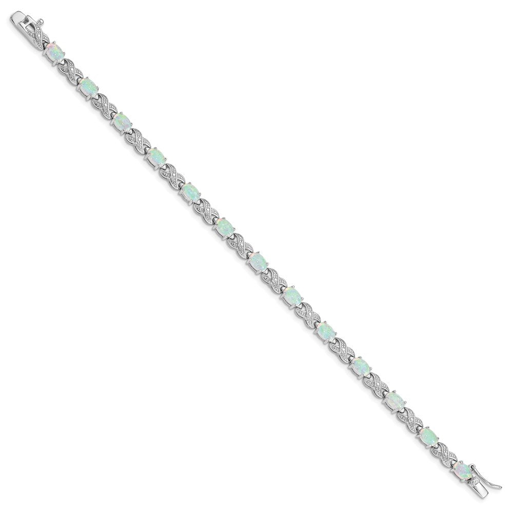 Sterling Silver Rhodium Plated 7.5inch Created Opal XO Bracelet QX495D