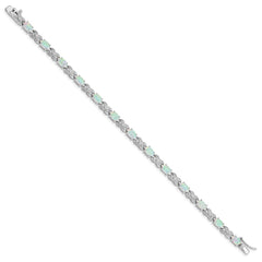 Sterling Silver Rhodium Plated 7.5inch Created Opal XO Bracelet QX495D