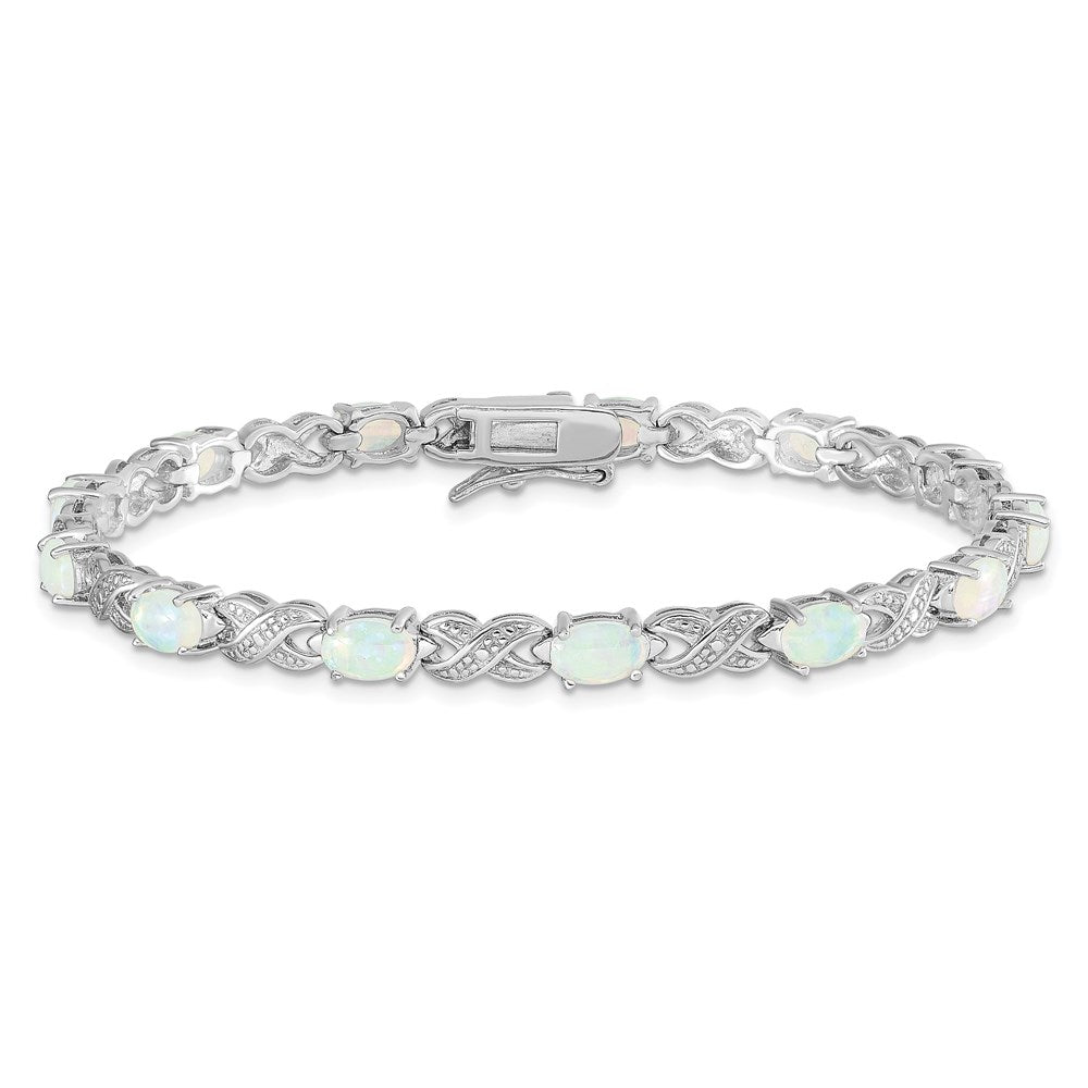 Sterling Silver Rhodium Plated 7.5inch Created Opal XO Bracelet QX495D