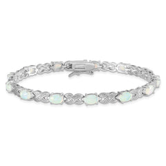 Sterling Silver Rhodium Plated 7.5inch Created Opal XO Bracelet QX495D