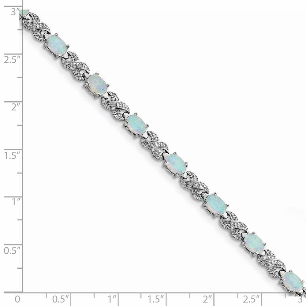 Sterling Silver Rhodium Plated 7.5inch Created Opal XO Bracelet QX495D