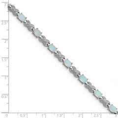 Sterling Silver Rhodium Plated 7.5inch Created Opal XO Bracelet QX495D