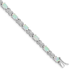 Sterling Silver Rhodium Plated 7.5inch Created Opal XO Bracelet QX495D
