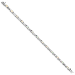 Sterling Silver 7.5inch Rhod-plated White Created Opal and CZ Bracelet QX519CP