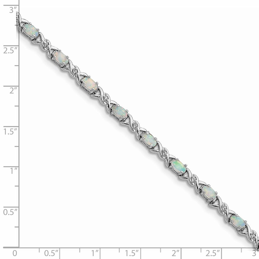 Sterling Silver 7.5inch Rhod-plated White Created Opal and CZ Bracelet QX519CP