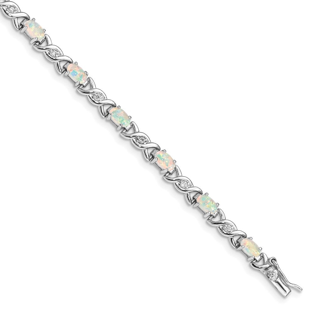 Sterling Silver 7.5inch Rhod-plated White Created Opal and CZ Bracelet QX519CP