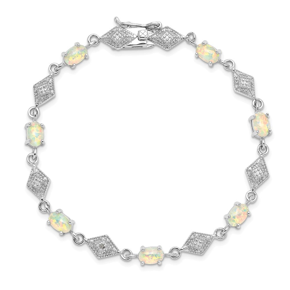 Sterling Silver Rhodium-plated White Created Opal and CZ Bracelet QX520CP