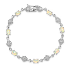 Sterling Silver Rhodium-plated White Created Opal and CZ Bracelet QX520CP