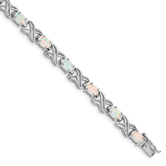 Sterling Silver Rhodium Plated 8.5 inch Created Opal XO Bracelet QX522CP